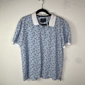 Rodd and Gunn Polo Shirt leafs graphic print, white-blue Sports Fit size XL